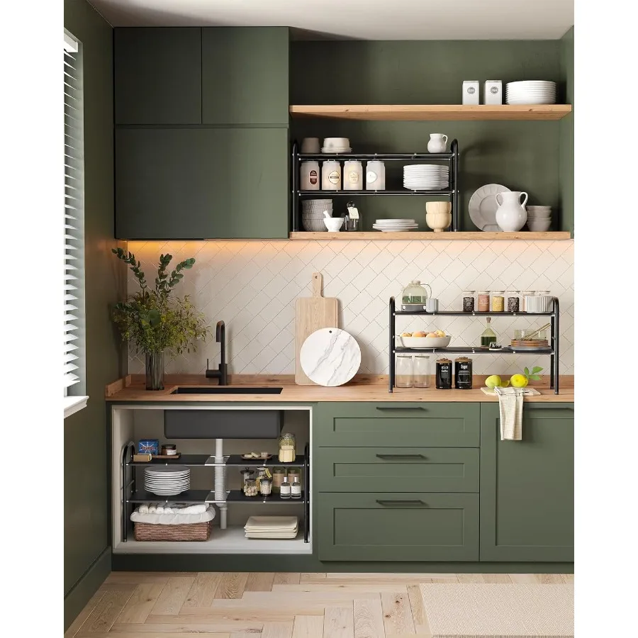 NETEL Under Sink Organizers and Storage 2 Tier Expandable Under Cabinet Organizer Shelf with 8 Removable Panels Expandable Shel