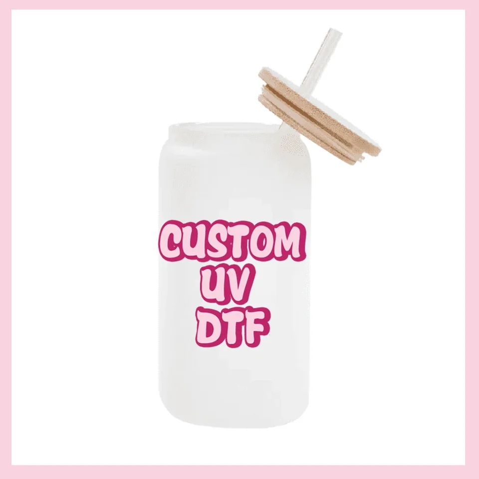 사용자 정의 디자인 16OZ UV DTF 컵 랩 전송 스티커, 유리 리비 캔 병, 사용자 정의 디자인
