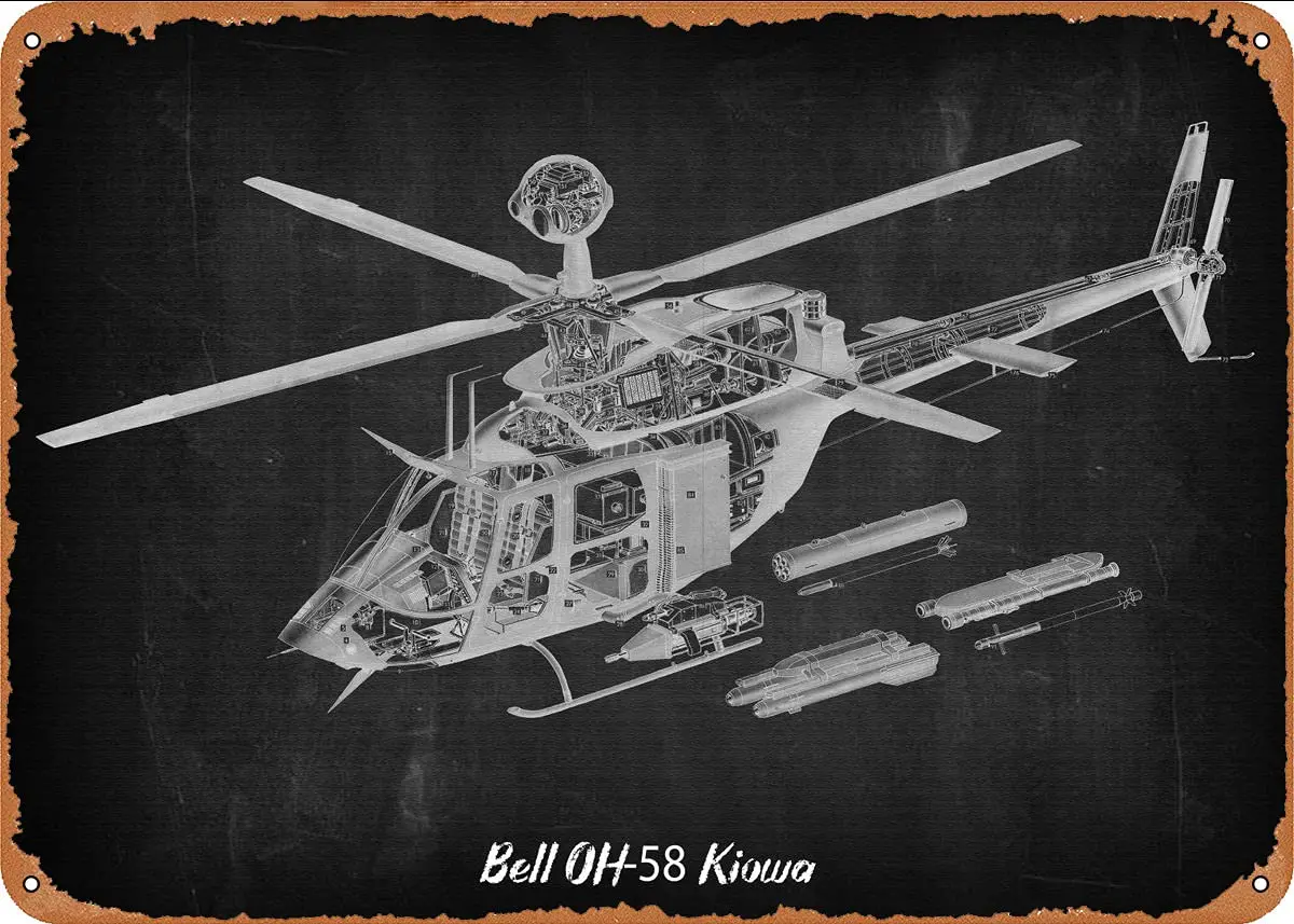 

Bell OH58 Kiowa 2# Metal Tin Sign Wall Decor Man Cave Military Fan Gift Home Bar Pub Decorative Military Posters 12x8 Inch