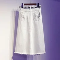 2025 New Women Skirt White Denim Long Skirts Letter Print Korean Style Fashion Hole Oversize Plus Size Female Skirts - Image 2