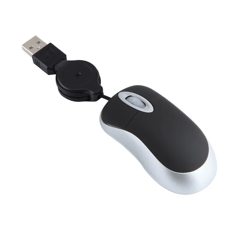 Compact USB Wired Retractable Optical Mouse - 1000 DPI