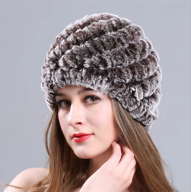 

Women Winter Warm Real Rex Rabbit Fur Hat Snow Cap Winter Hats for Women Girls Real Fur Knit Beanies Natural Fluffy Hat Coffee