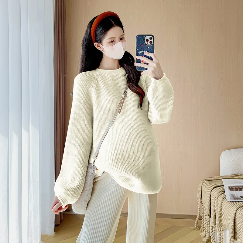 New Maternity Sweater +Pants Clothes Set Autumn Winter Fashionable Loose Top Straight-leg Pants Prenatal and Postnatal Wear