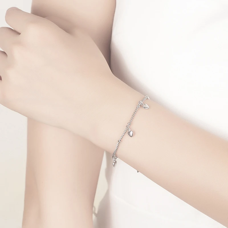 Original Solid Silver 925 Color Bracelet For Women Romantic Birthday Present Heart Charms Bracelet Fashion Jewelry Gifts
