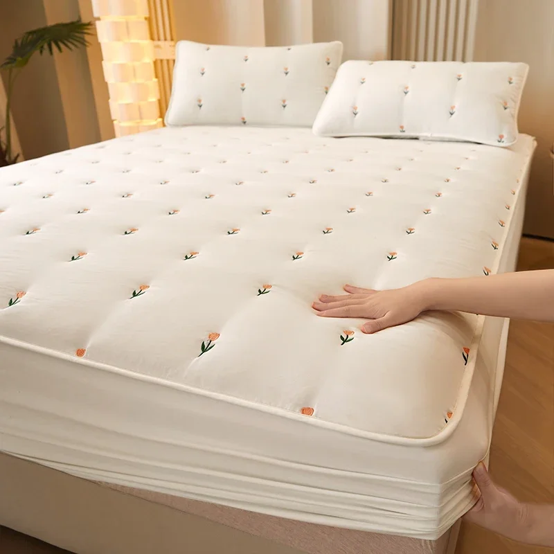 

NEW Super Thick Mattress Cover Quilted Embroidered Bed Cover Single/Queen/King Pad Cotton lencol cama casal Bed Sheets