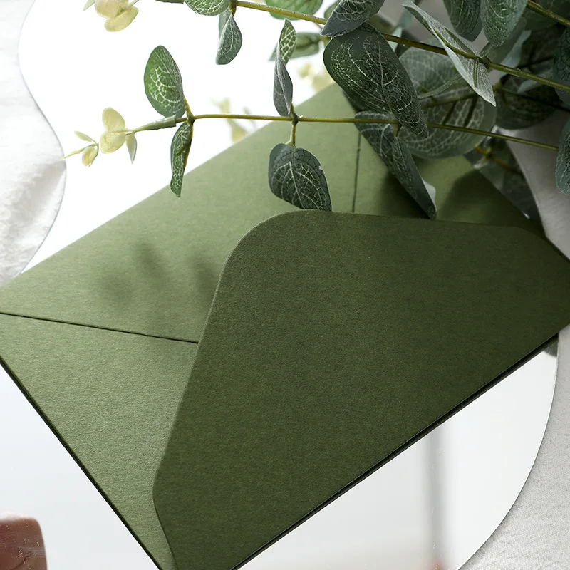 

Avocado Green Olive Green Small Fresh Forest Style Art Wedding Thickened Envelope Letter Card Set
