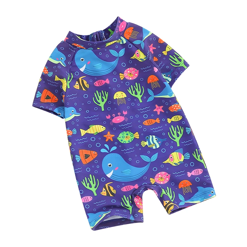 

Cevoerf Infant Baby Boy Swimsuit Rash Guard Shirt Bathing Suit Infant Short Sleeve Zip Up Sunsuit Swimwear