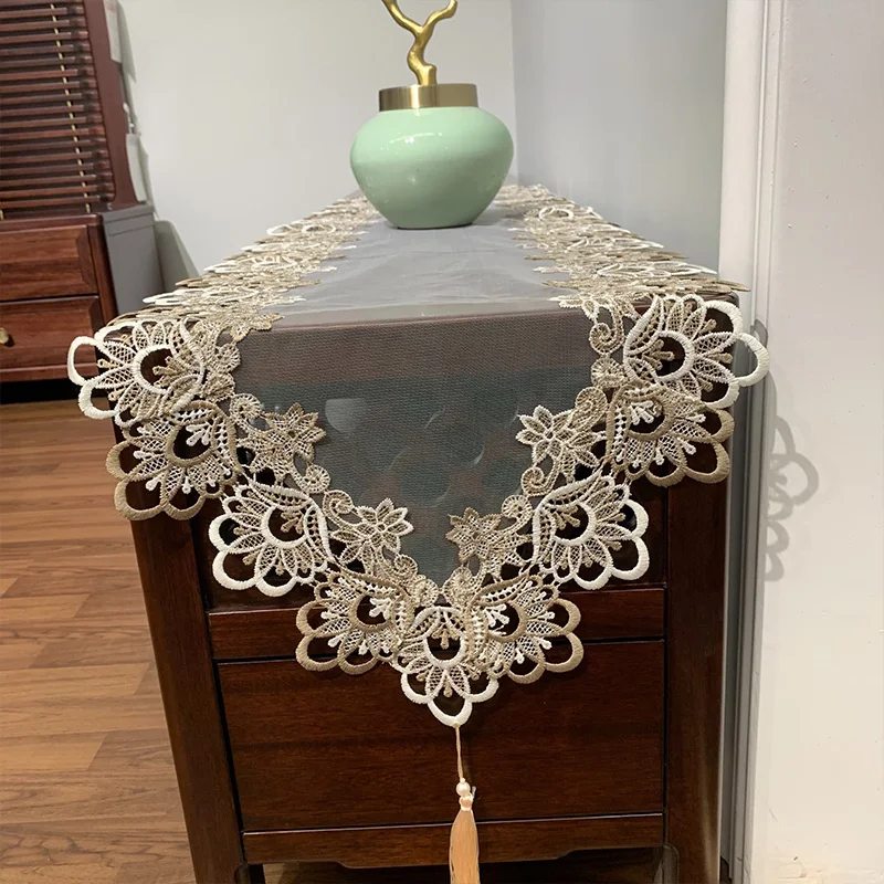 Embroidered Table Runner Table Flag TV Cabinet Decoration Tassel Pendant Lace Flag Home Accessice