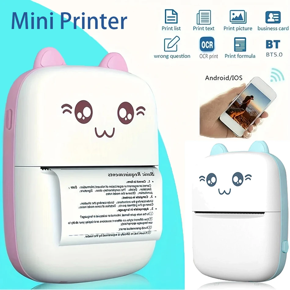 ESynic Mini Thermodrucker Bluetooth - Kompakter Tintenloser Drucker Für Handy In Rosa