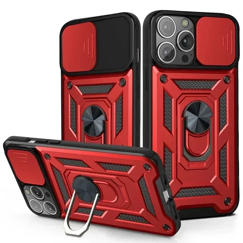 Luxury Slide Camera Lens Protection Armor Case with Military Grade Bumpers and Metal Ring Cover