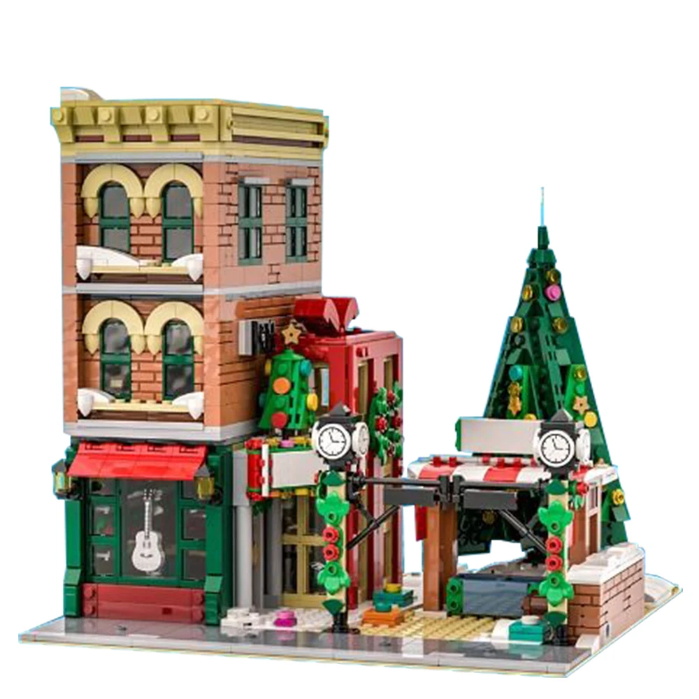 

Gobricks MOC Winter Modular Christmas Atmosphere Buildings Blocks City Street View Winter Village DIY Bricks Toy For Gift