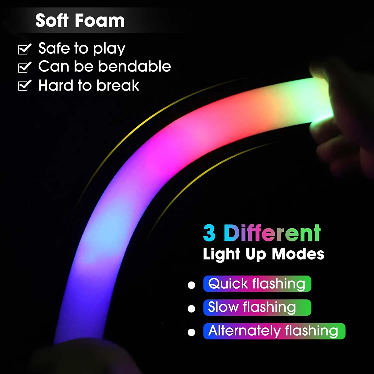 Glow Sticks Bulk, Led Foam Sticks With 3 Modes Colorful Flashing