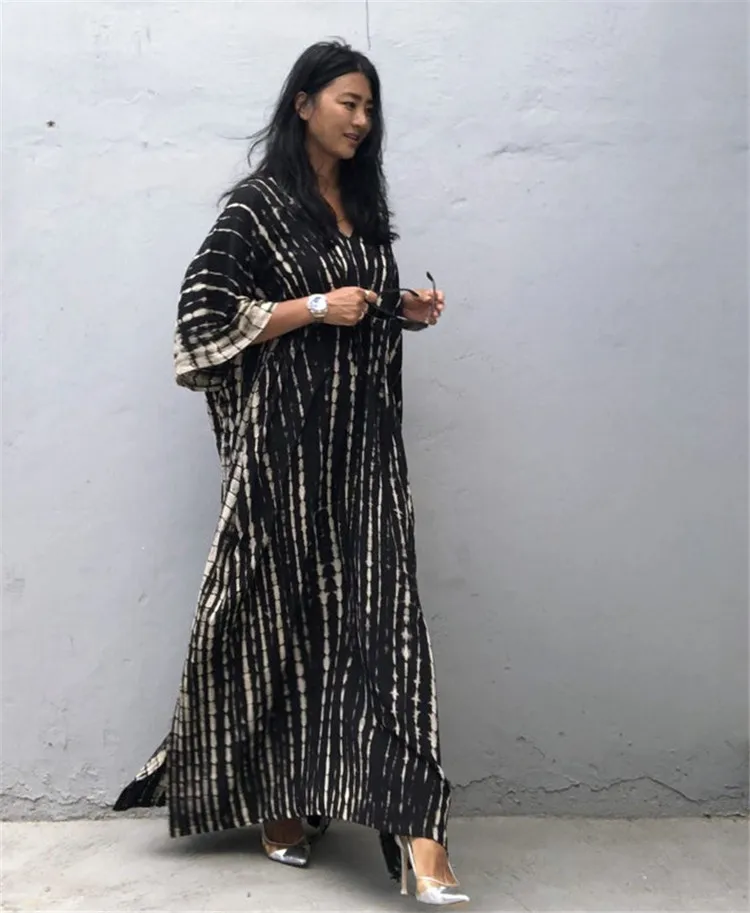 Fashion Casual Striped Print Long Dresses Women Bohemian V-neck Bat Sleeve Loose Slit Beach Dress Summer New Beachwear Vestidos 160 Fashion Casual Striped Print Long Dresses Women Bohemian V-neck Bat Sleeve Loose Slit Beach Dress Summer New Beachwear Vestidos