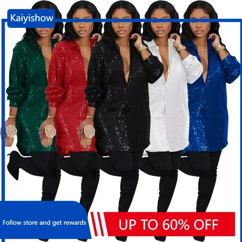 

Элегантное вечернее короткое платье-рубашка для женщин, одежда с блестками и длинным рукавом, весна-осень, Клубные платья на день рождения, платья