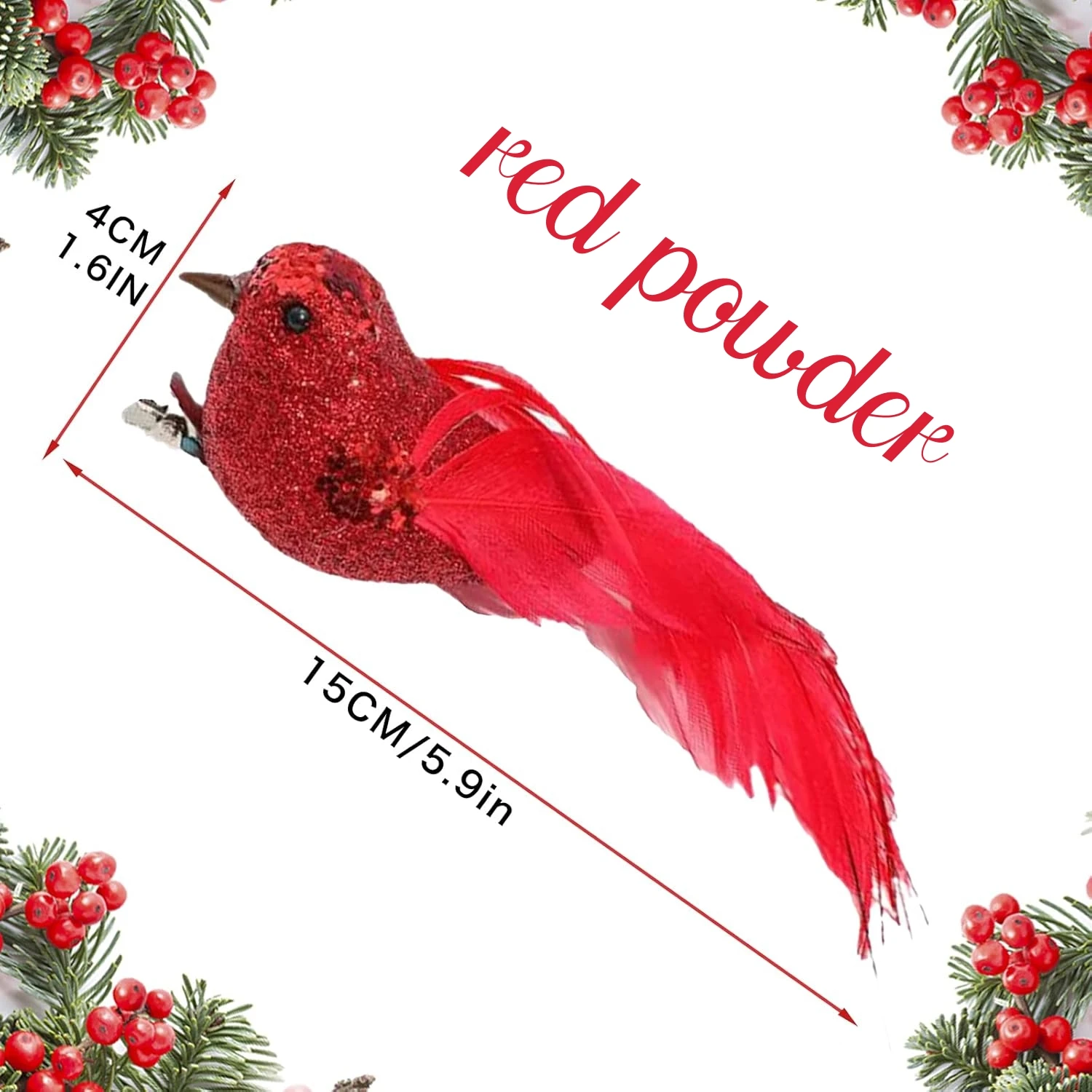 thumbnail image 1 of 12-48 piezas de mini cardenal navideño con clip, adorno para árbol de Navidad, mini pájaros falsos de plumas rojas para la decoración artística de la corona de la mesa del hogar, 1 of 5