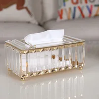 Crystal Glass Tissue Box Cover Home Hotel Car Pen Holder Tools Cosmetic Accessories Desktop Storage Racks Decoration Paper Towel 1