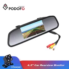 Podofo-monitor de vídeo para estacionamento do carro, visão noturna, monitor, estacionamento, visão traseira, espelho traseiro, 4.3 polegadas, tft, lcd