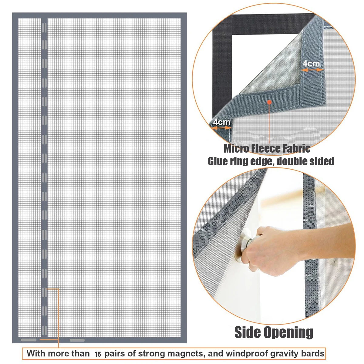 Magnetic Screen Door, Reversible Left Right Side Opening, Upgraded Polyester Prevent Small Pets from Scratching The Mesh（Grey）