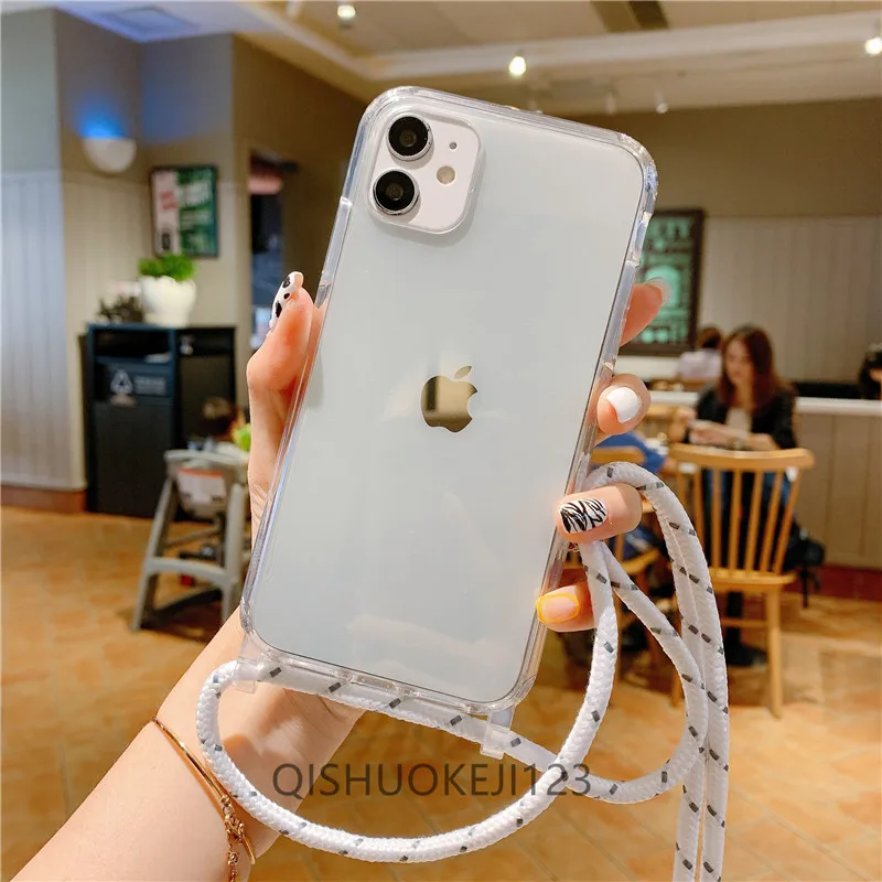 thumbnail image 1 of Crossbody Necklace Cord Lanyard Transparent Hard Case For iPhone 14 13 12 11 Pro Max XS XR X 8 7 Plus 15 Clear Soft Cover, 1 of 5