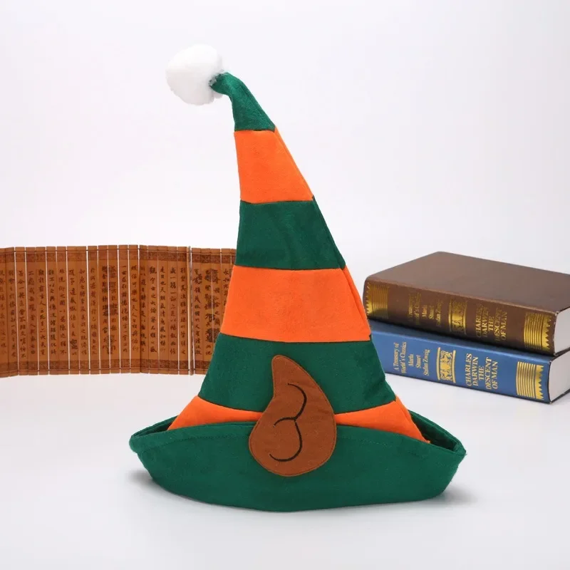 Adult Non-woven Christmas Hat with Ears Red and Orange Striped Witch Hat Elf Halloween Decoration Supplies Santa