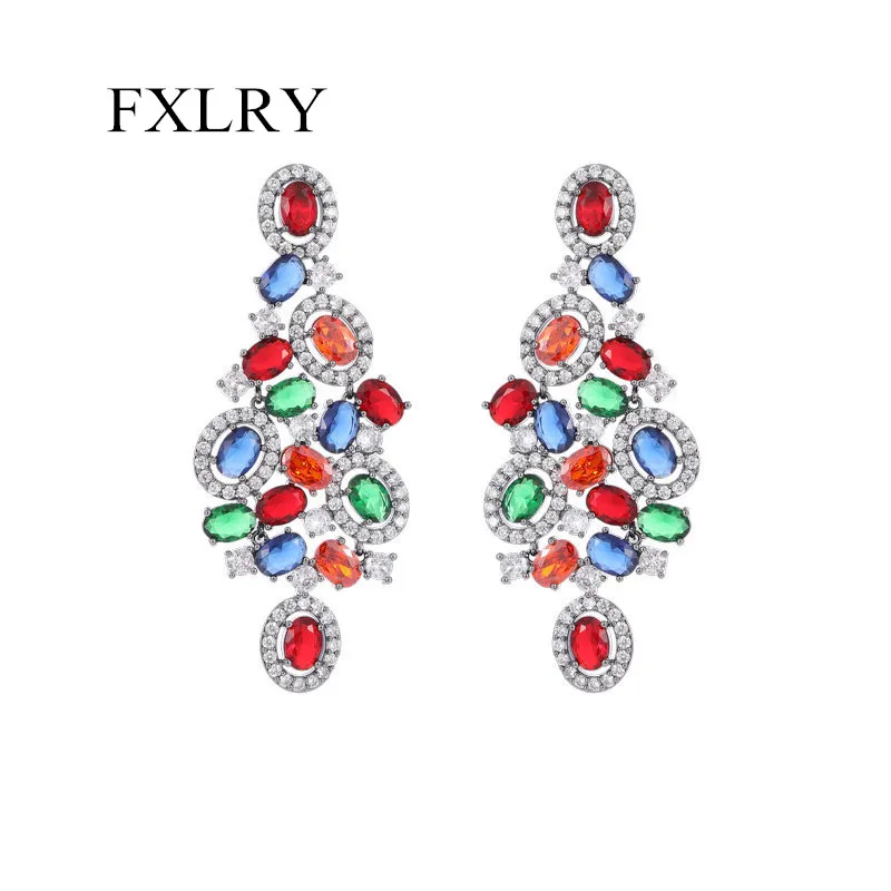 

FXLRY высокое качество s925 Серебряные иглы красочные циркониевые инкрустированные крупными тяжелой промышленности серьги для женщин ювелирные изделия