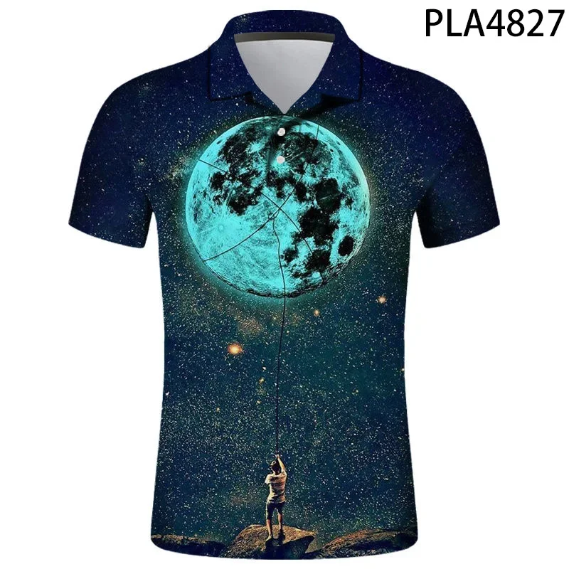 

Рубашка-поло мужская с 3D принтом Луны, модная повседневная Уличная одежда в стиле Харадзюку, свободная футболка в стиле унисекс, лето