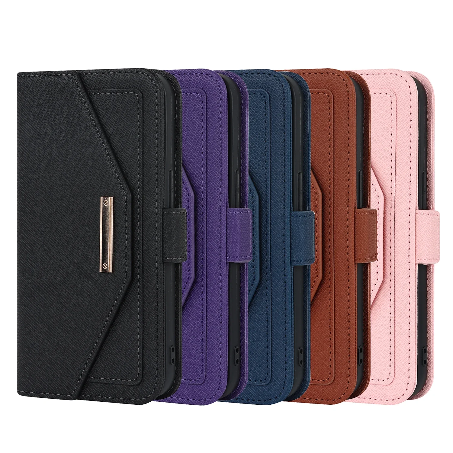Lanyard Crossbody Wallet Case with Card Slots and Magnetic Stand Mirror Book Cover