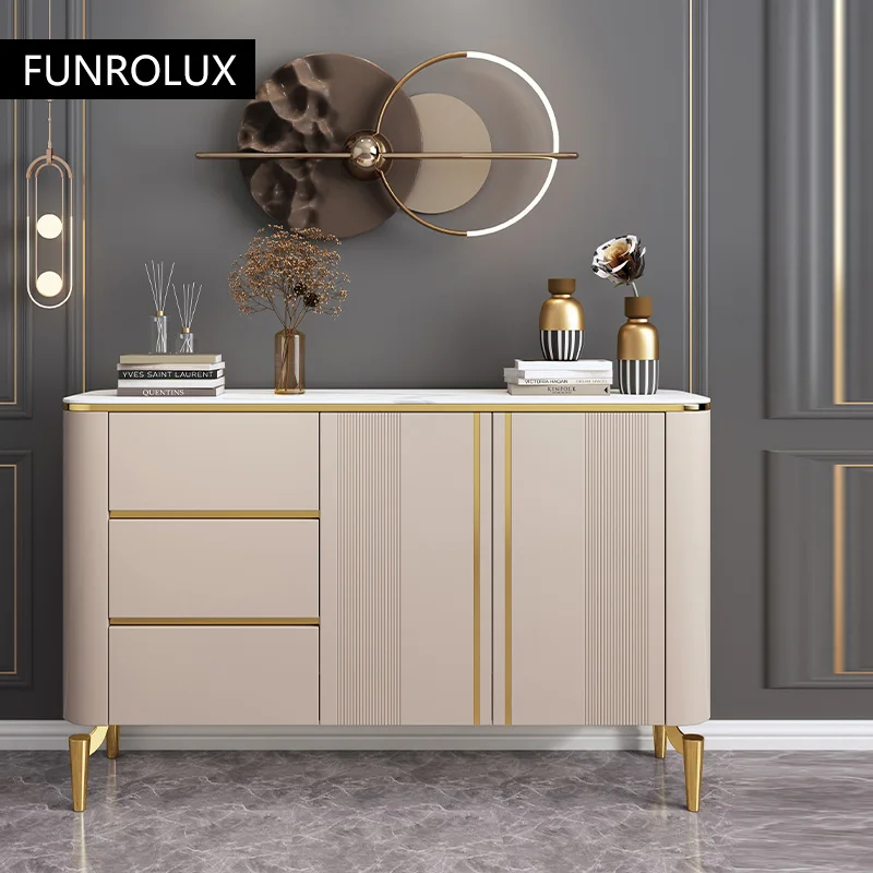 Light Luxury Dining Sideboard Storage Cabinet Living Room Entryway Cabinet Modern Simple Dining Room Marble Side Table