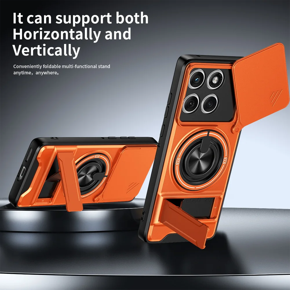 Versatile 2-in-1 Ring Grip Case with Built-in Magnetic Car Holder and Push-Pull Lens Protection