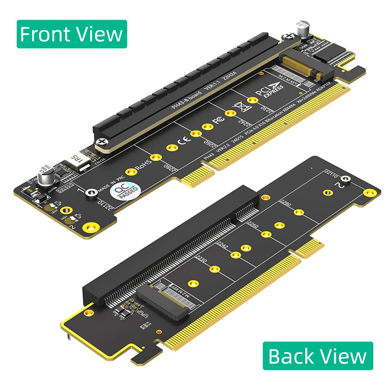 PCIe X16 - X8+X4+X4 분배기 카드 어댑터 PCIE4.0 M.2 PCIE 어댑터 M.2 NVMEx2 입력 포트는 2280/2260/2242/2230 NVME SSD를 지원합니다.