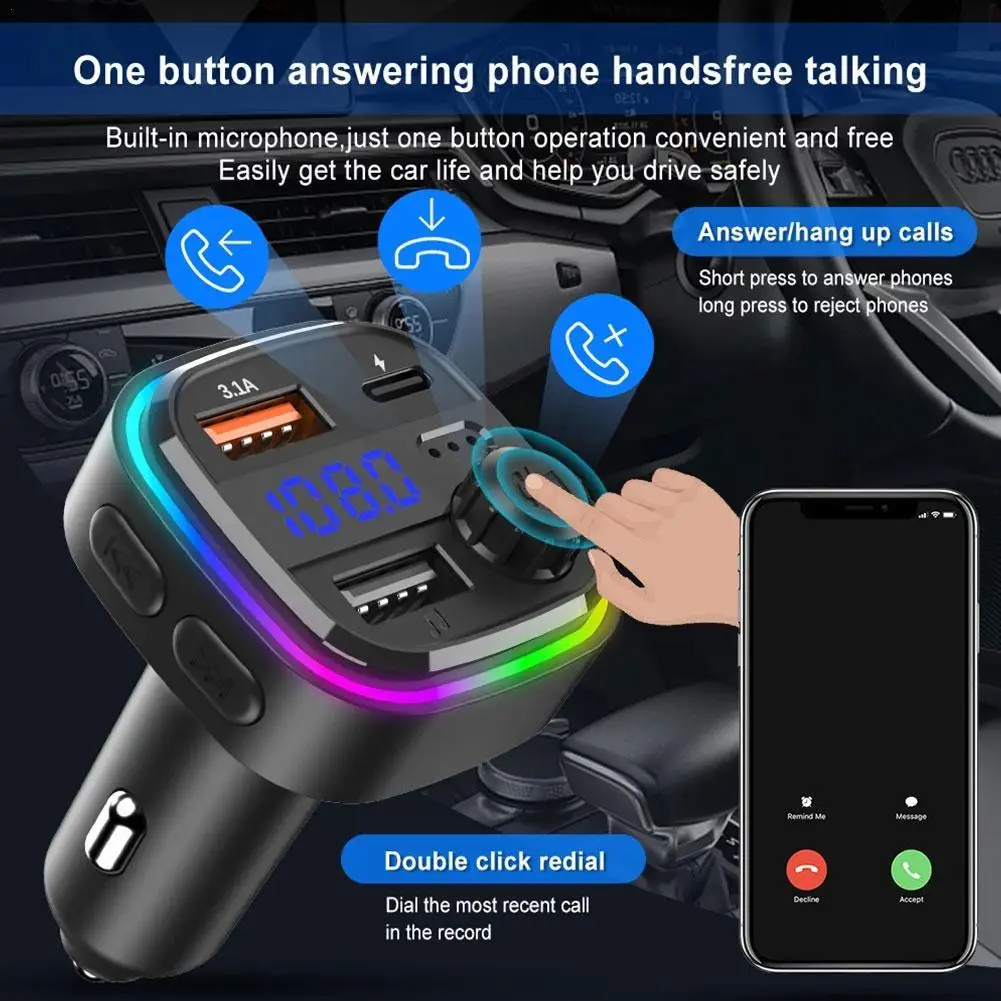 

Car Bluetooth 5.0 FM Transmitter Audio Adapter Mp3 Player Speaker Wireless Car Kit Handsfree USB 3.1A Fast Charger
