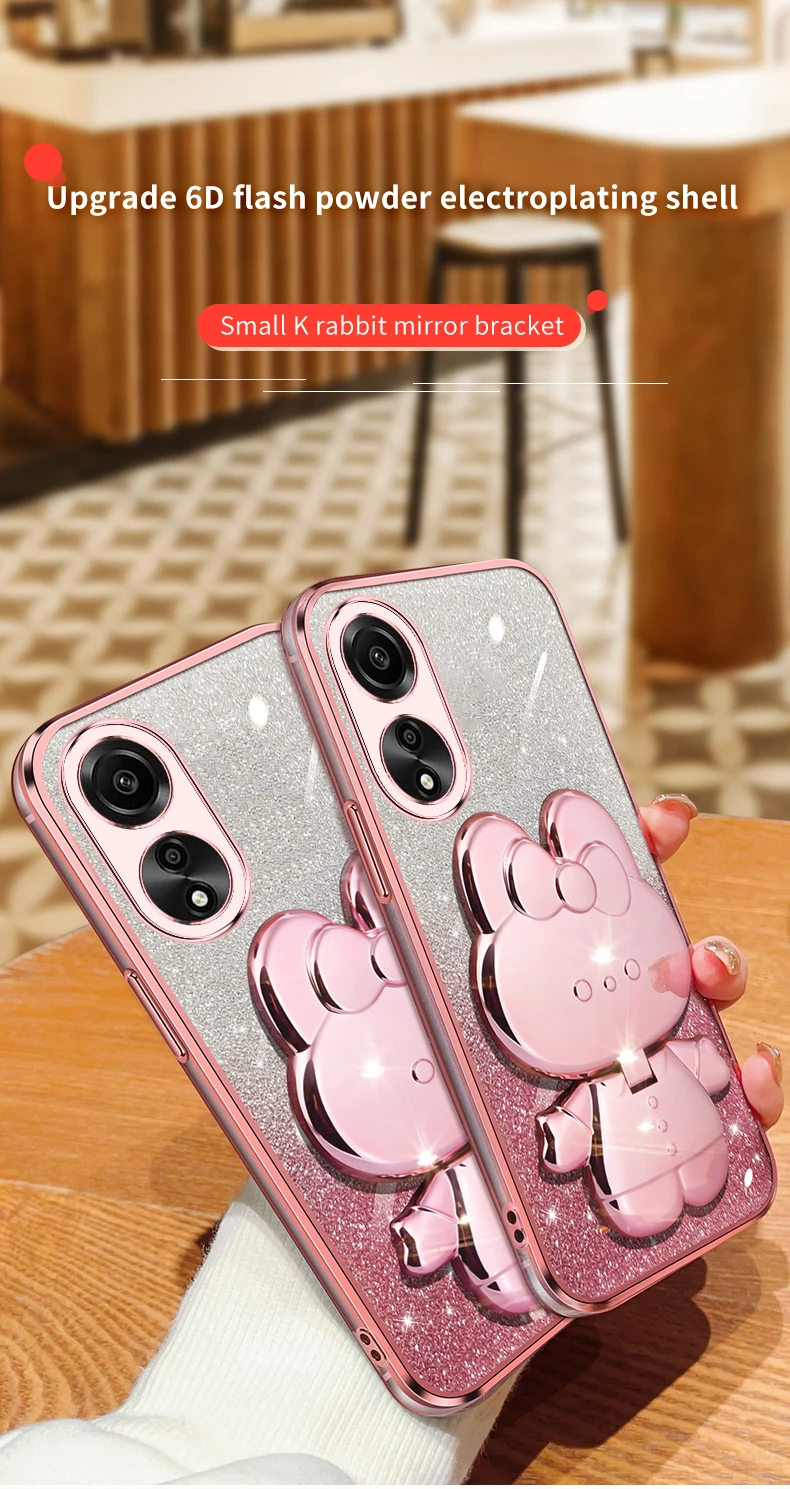 Étui souple avec support de miroir de maquillage, lapin à paillettes, A55, pour Oppo A36, A76, A32, A31, A93, A73, A53, A55, A35, A15, A38A54, A52, A92, 4G, 5G_voghion.com