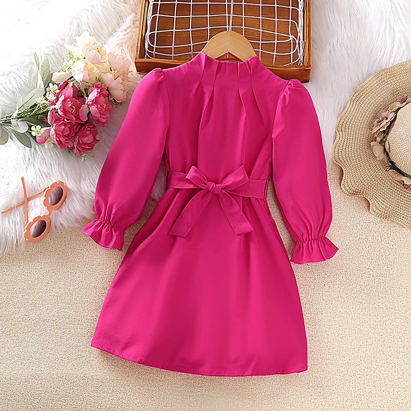 

Ins 2023 Autumn New Children'S Clothing Fashion Baby Girls Dress Long Sleeved Solid Color Elegant Princess Dress For Kid Costume