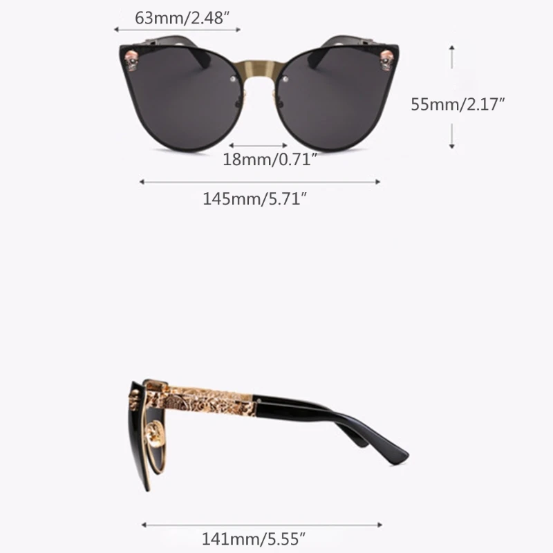 고양이 눈 선글라스 용 해골 여성용 빈티지 오버 사이즈 무테 거울 Cateye Eyewe K3KF
