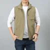 Men Summer Sleeveless Vest Men Multi Zipper Pocket Outdoor Photographer Travel Waistcoat Hat Detachable Vests Plus Size 7XL 1