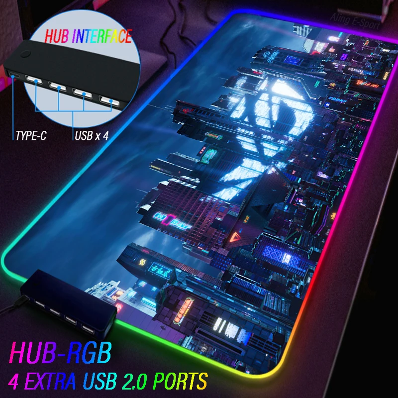 Extensão República dos Jogadores Tapete Rígido Tapete de Mesa Rog Tapete Antiderrapante Rgb Luminoso Usb tipo c Hub Tapete Personalizado - Imagem 6
