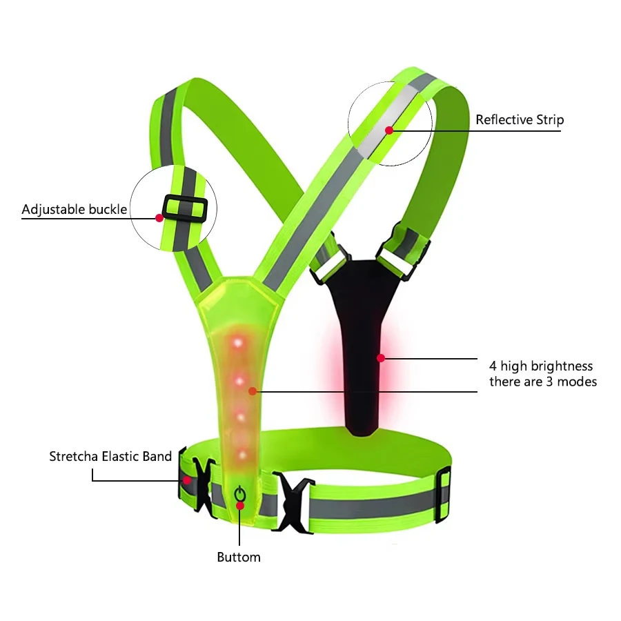 Adjustable Elastic Flashing LED Reflective Vest for Outdoor Sports Cycling Night Running safety vest,reflective safety vest,cycling vest,running hydration vest