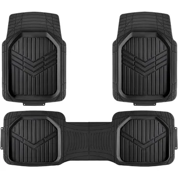 3Piece AllWeather Heavy Duty Full Set Rubber Floor Mats for Universal Fit in Cars SUVs and Trucks Black Trim to Customize Durab 1