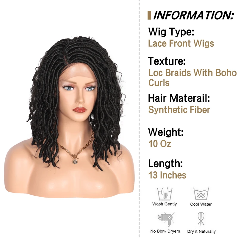 Kalyss 13" Braided Lace Front Wig with Baby Hair Faux Locs Synthetic