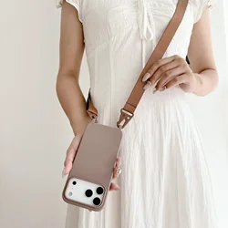 Silicone Crossbody Phone Case with Lanyard and Neck Strap - iPhone 16 (Light brown)