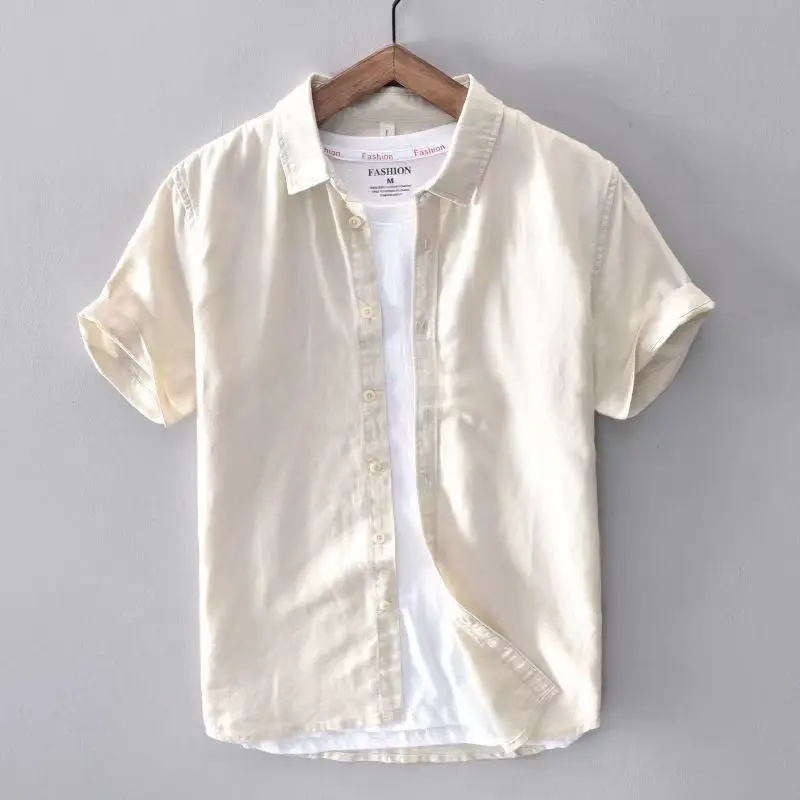 Short Sleeve Linen Shirt Men Simple Casual Retro Loose Style Youth Thin Basic Half Sleeve Cotton Linen Clothing casual short sleeved shirt linen shirt short sleeved shirt
