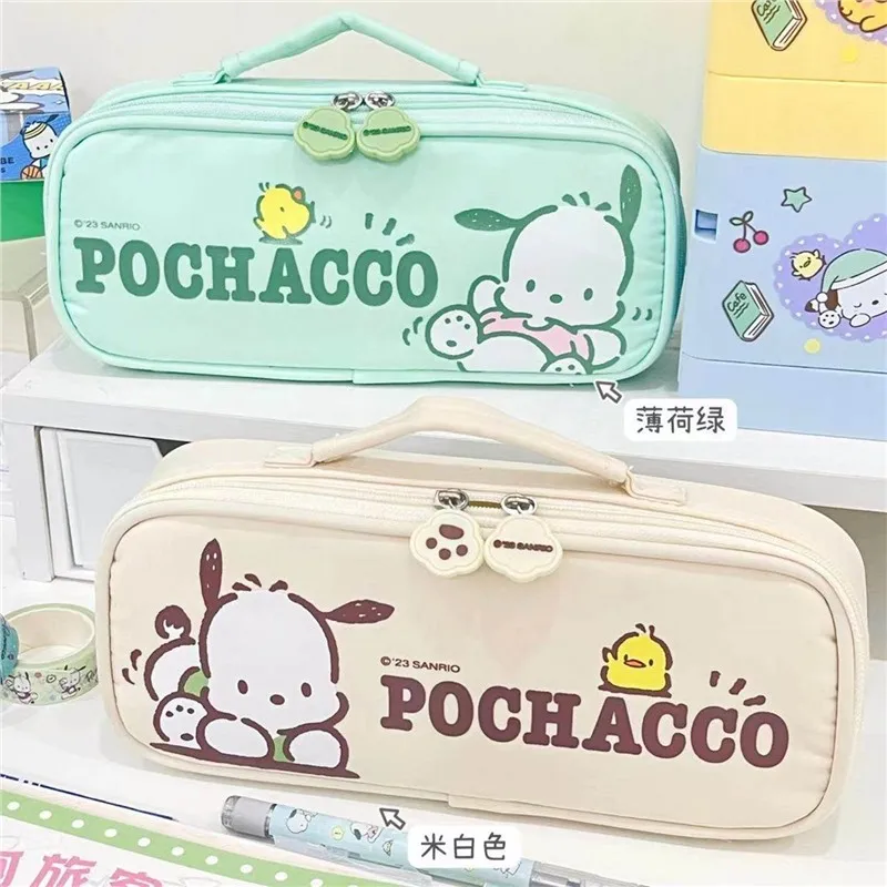 

Sanrioes Pochacco Simple Handheld Pen Bag Zipper Kawaii Large Capacity Storage Stationery Box for School Student Pencil Case Set