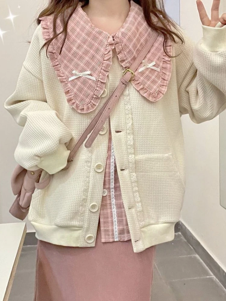 

QIWN Japanese Kawaii 3 Piece Set Women Bow Sweet Elegant Party Midi Skirt Suit Female Korean Fashion Pink Plaid Cute Sets 2023