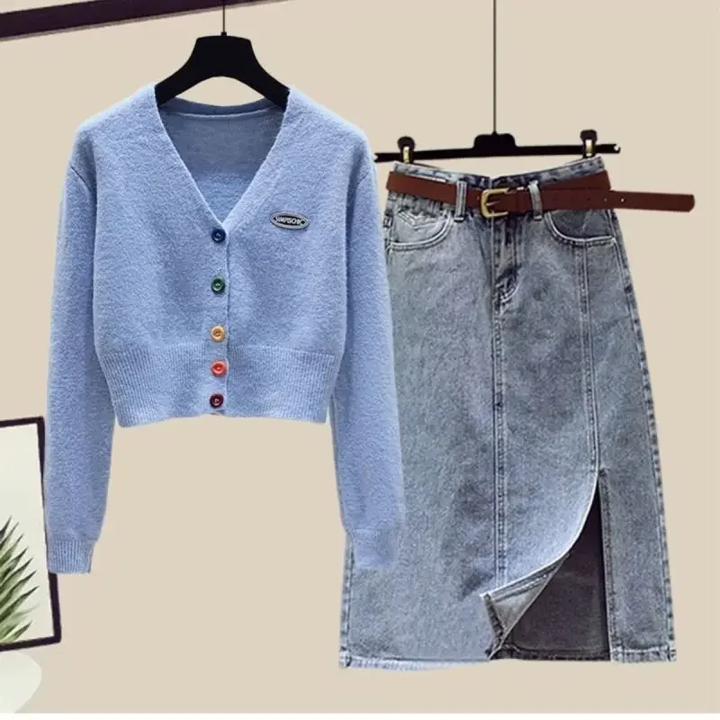 

Women's Clothing Age Reducing Style Denim Skirt Outfits Spring Autumn 2023 New Arrival Fashion Sweater Skirt Two-piece Set