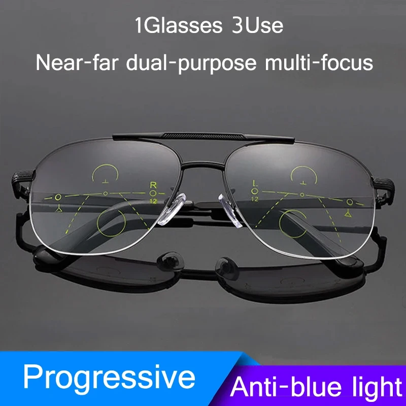 Intelligente progressive Lesebrille für Männer und Frauen, Fern- und Nah-Dual-Use-Sonne-Multifokus-Presbyopie-Brille, Anti-Blue-Ray, hohe Qualität