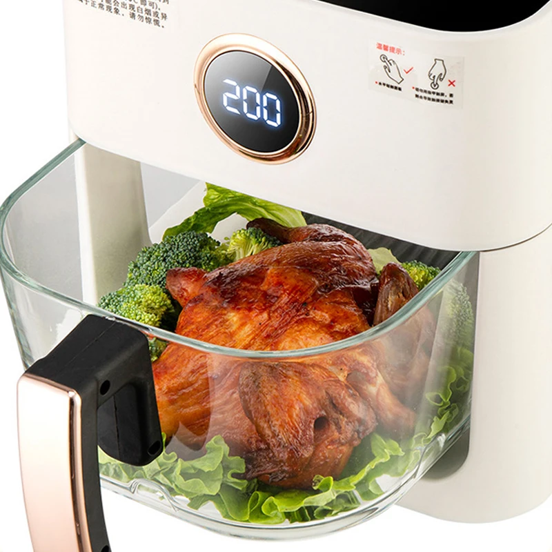 DMWD Electric Glass Fryer No Deep Frying Electric Frying Pan 5L Multi-Functional Healthy Food Fried Chicken Pizza Deep Fryer 5