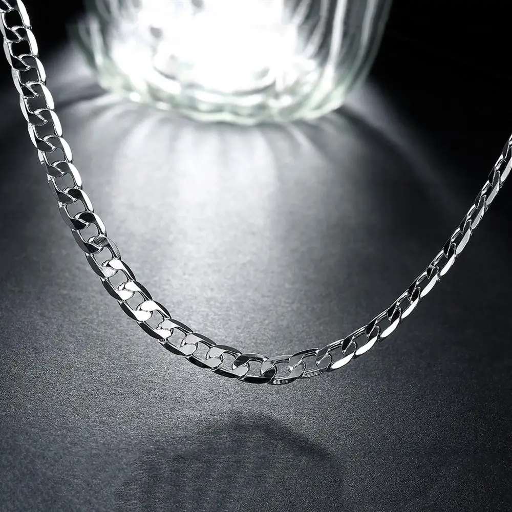 Jewelry Set,Silver Jewelry,Silver Jewelry Set 925 Sterling silver charm 6MM geometry Chain Bracelets necklaces jewelry sets for women man Fashion party wedding fine gifts