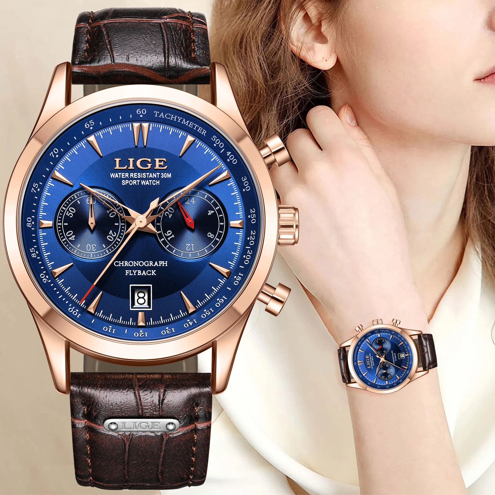 Lige Orologi Da Donna Top Brand Luxury Gold Ladies Watch Fashion Classic Waterproof Sport Quart Watches For Women Montre Femme + Box