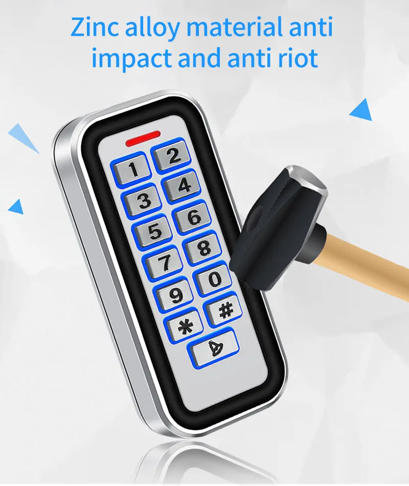 12V Standalone Metal Access Control Keypad Outdoor Waterproof IP68 Zinc 2000 Use