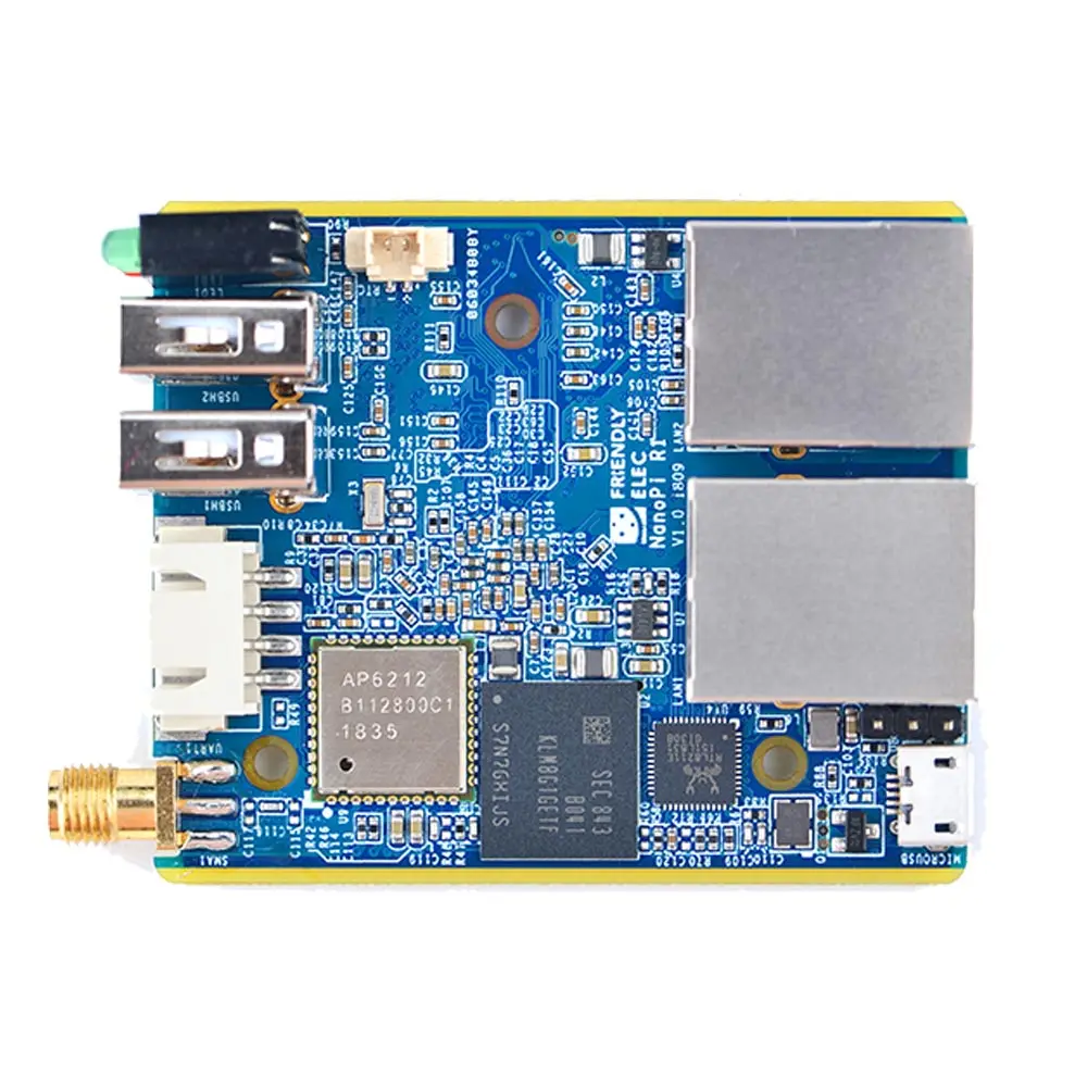 Nanopi R1 Allwinner H3 512MB/1GB 듀얼 이더넷 포트, 와이파이 및 블루투스, 온보드 eMMC, USB 및 시리얼 포트 포함